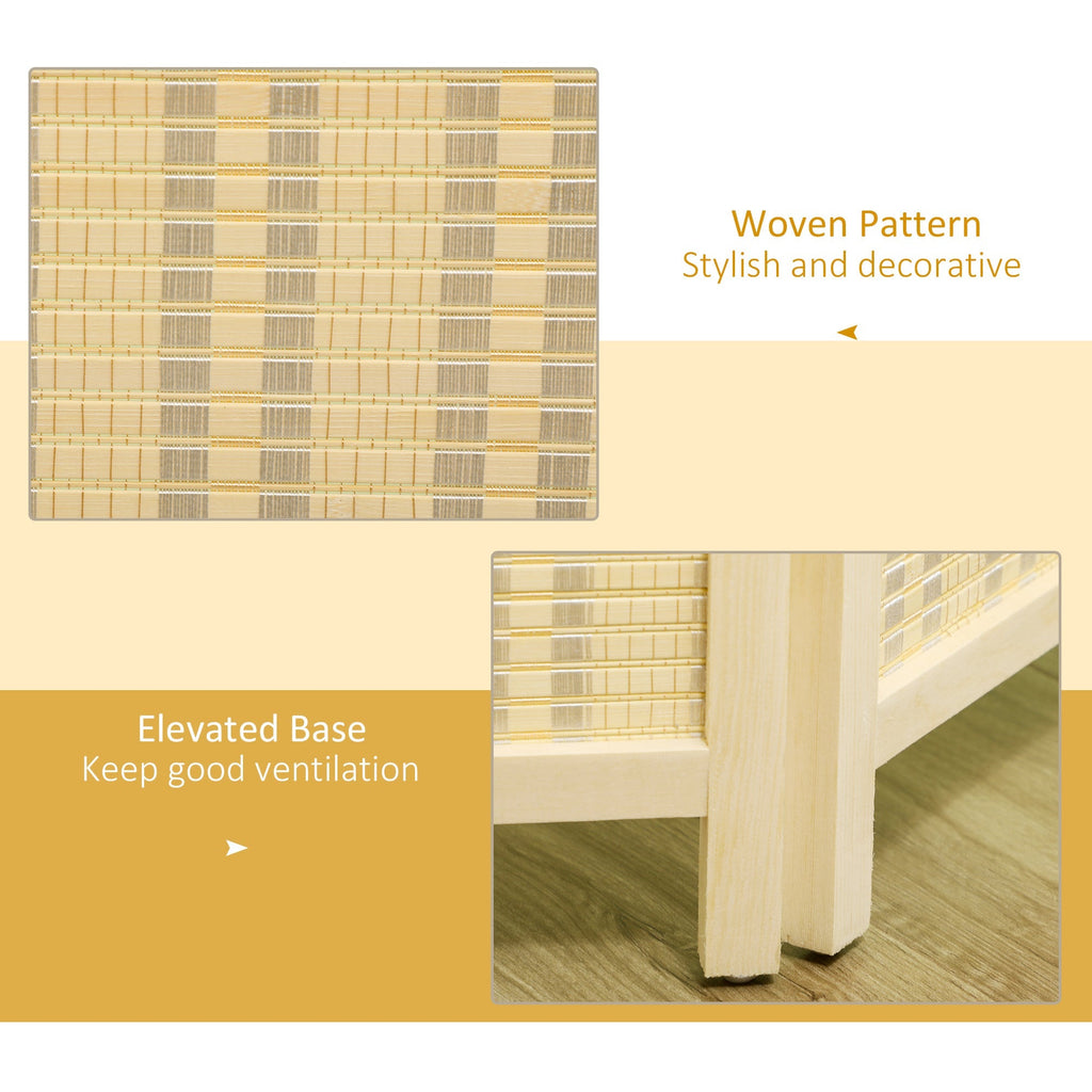 Indoor 4-Panel Folding Indoor Screen Height 180cm, Wood and Bamboo Boho Style, Natural Colour - Borgè