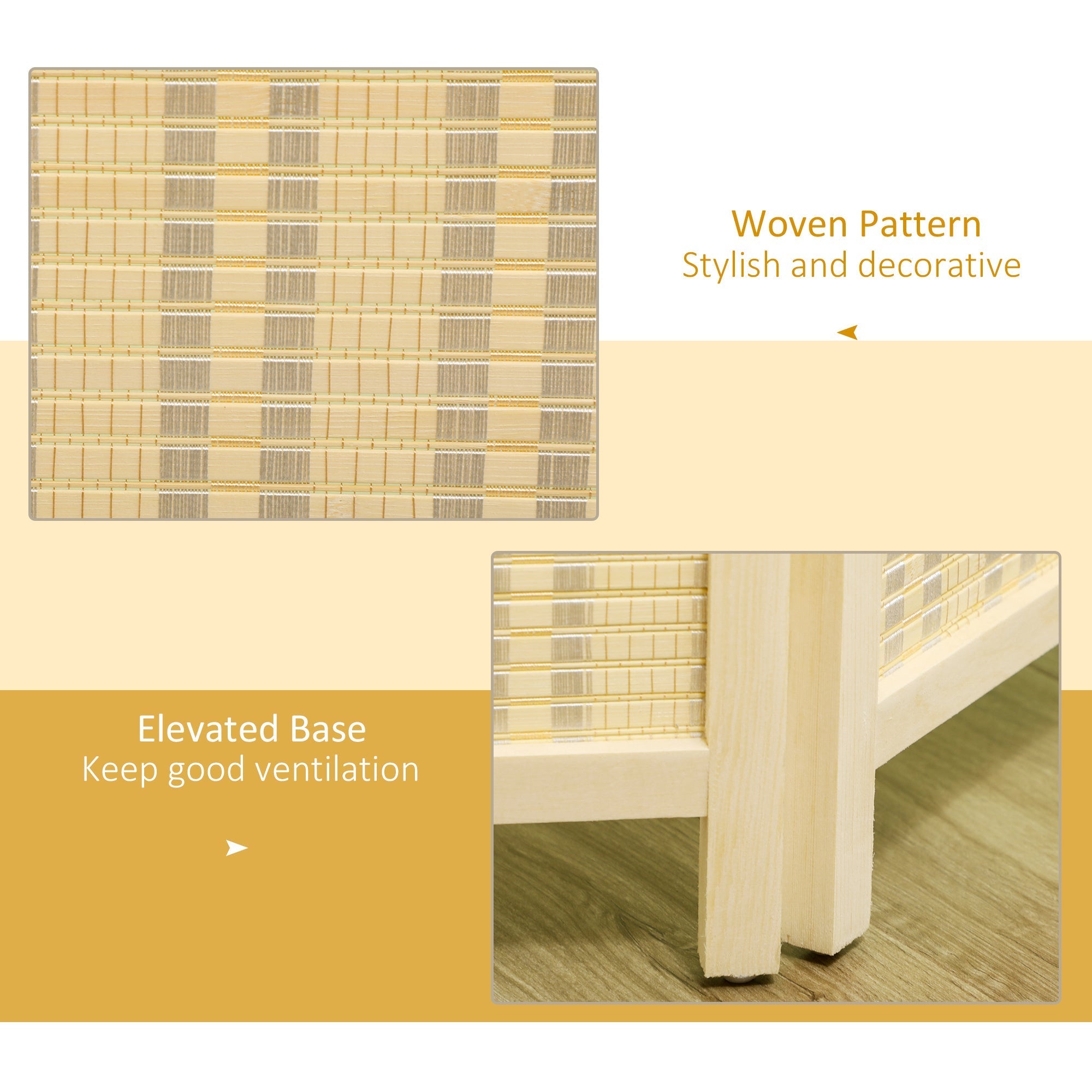 Indoor 4-Panel Folding Indoor Screen Height 180cm, Wood and Bamboo Boho Style, Natural Colour - Borgè