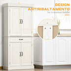 Kitchen Credenza with 2 cabinets and colonial style drawer, 80x35x180 white white - Borgè