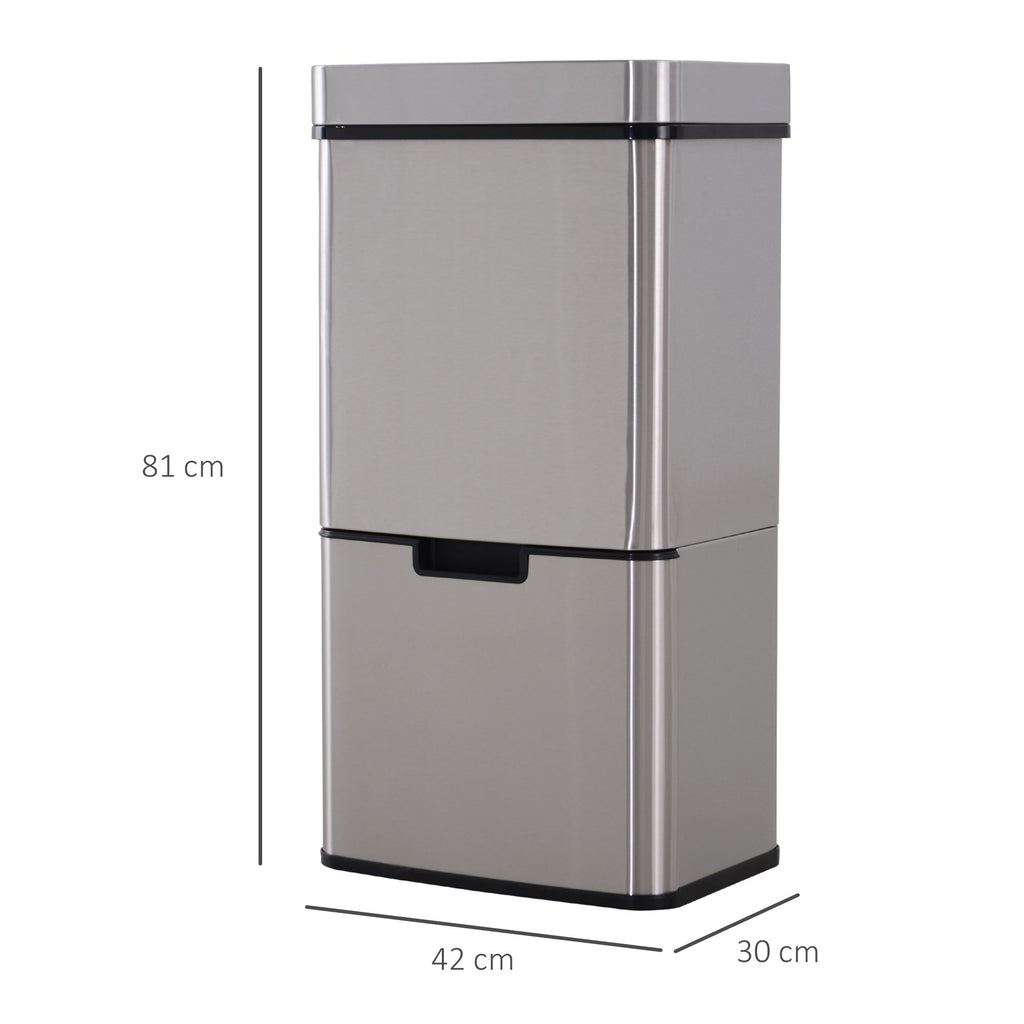 Autuminie 72L Song with Infrared sensor, 3 compartments and removable lid, steel and ABS, 42x30x81cm - Borgè
