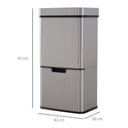 Autuminie 72L Song with Infrared sensor, 3 compartments and removable lid, steel and ABS, 42x30x81cm - Borgè