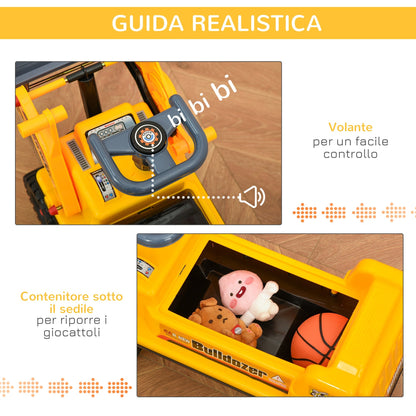 Ruspa toy with steering wheel, manual excavator and hidden compartment, children's rideable game 2-3 years, 70x26x37cm, yellow - Borgè