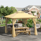 Garden Gazebo 3x3m with Mosquito Net, Steel Frame and Double Roof, Beige - Borge' Group Limited