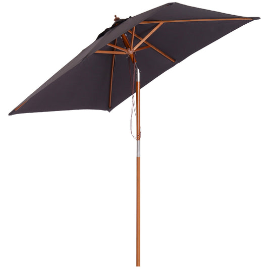 Outsunny inclinable garden umbrella 2x1.5m, 6 sticks, wooden pole and rope opening, dark Grey - Borgè