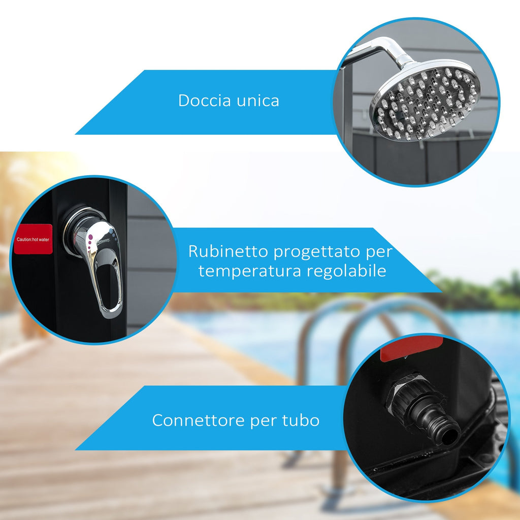 55° Heated Solar Shower for Outdoor Use with 35 Liter Tank and Mixer Tap, Black - Borge' Group Limited