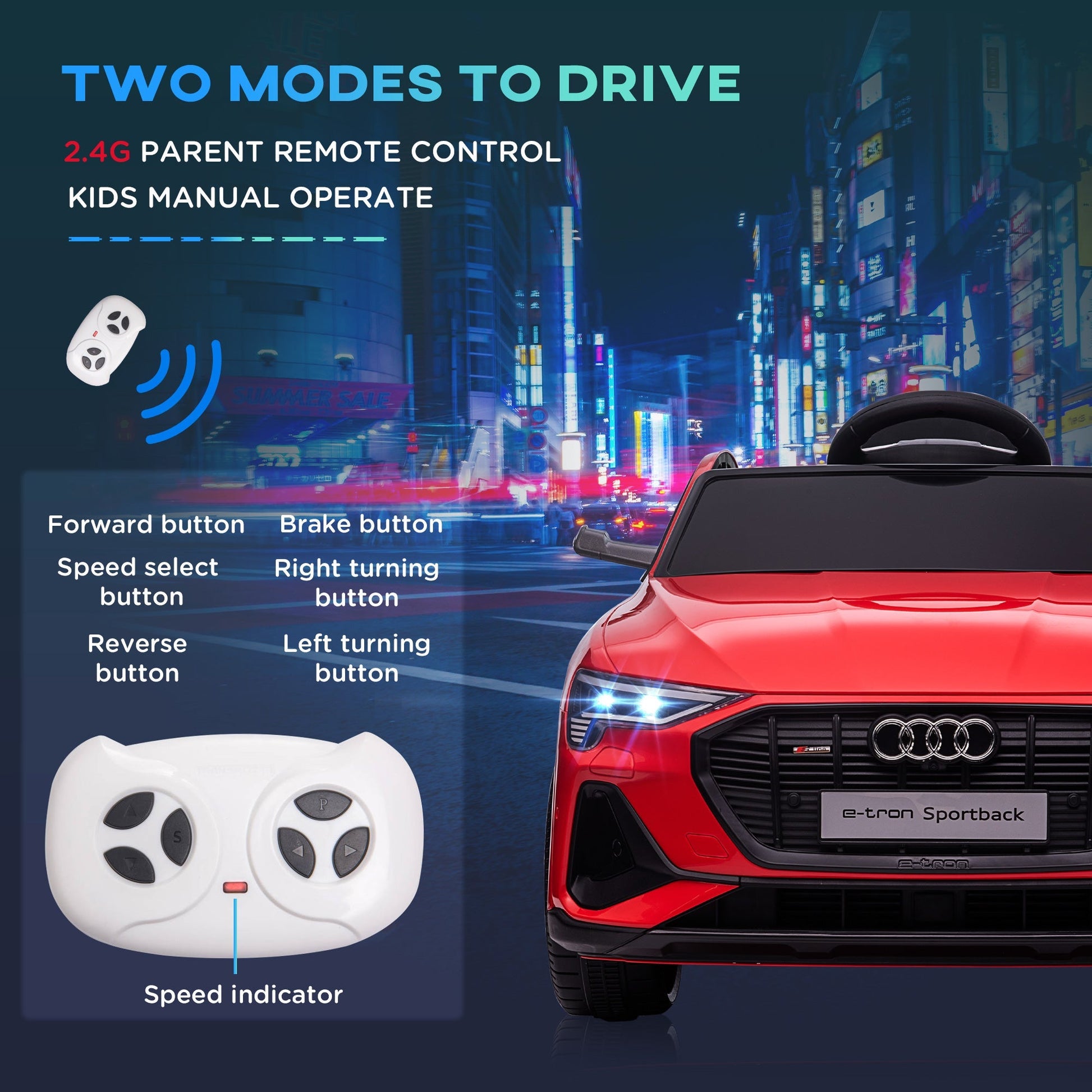 AUDI - Electric Car for Children 12V with Remote Control, Speed 3-8km/h, Lights and Music, Age 3-5 Years, Red - Borgè