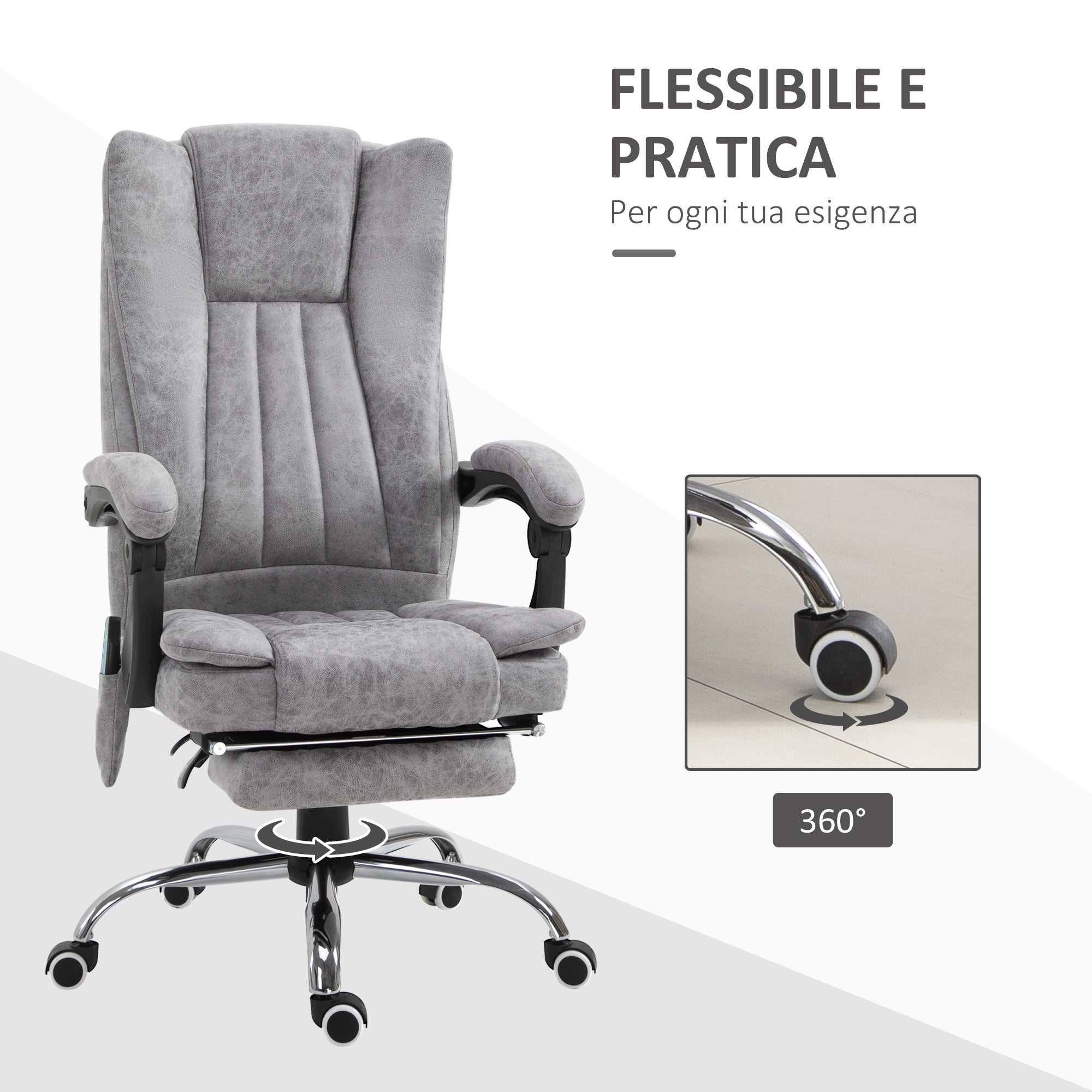 VATER ARMER OFFICE IMADANT MASSANT, HEIGHT AND RECLLUSION adjustable with footrests - Grey - Borgè