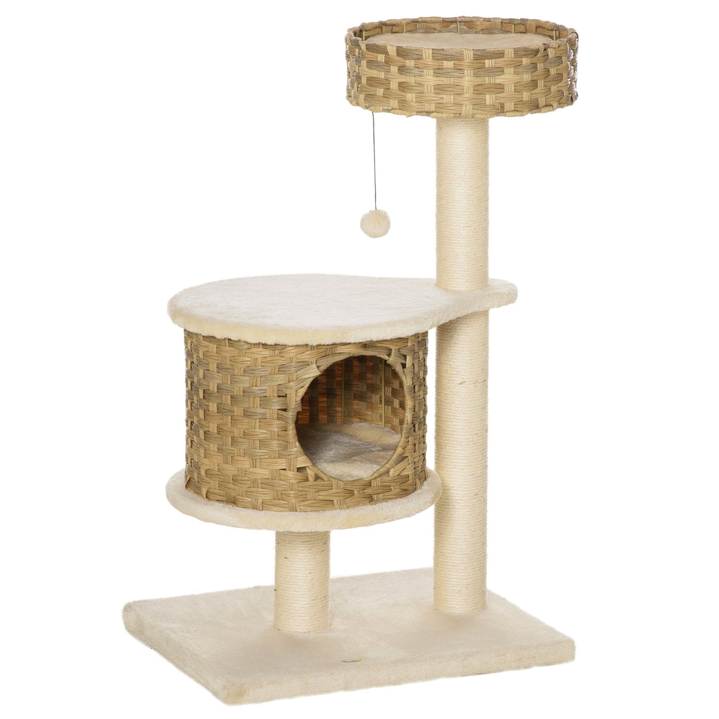 PAWHUT TRAGRAFFI tree for adult cats and 95cm kittens kennels and cottan cats in rattan and poles in Sisal - Borgè