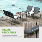 PUPI - Set of Table with Bench and 2 Garden Chairs, Outdoor Furniture in Metal and Texteline, Black - Borge' Group Limited