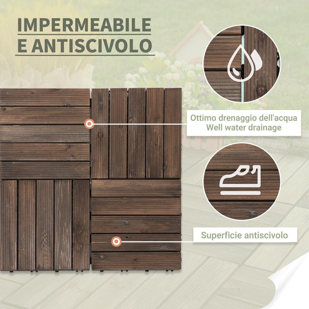 Outdoor Wooden Floor Tiles, 27-Piece Interlocking Set, 30x30x2.5 cm - Borge' Group Limited