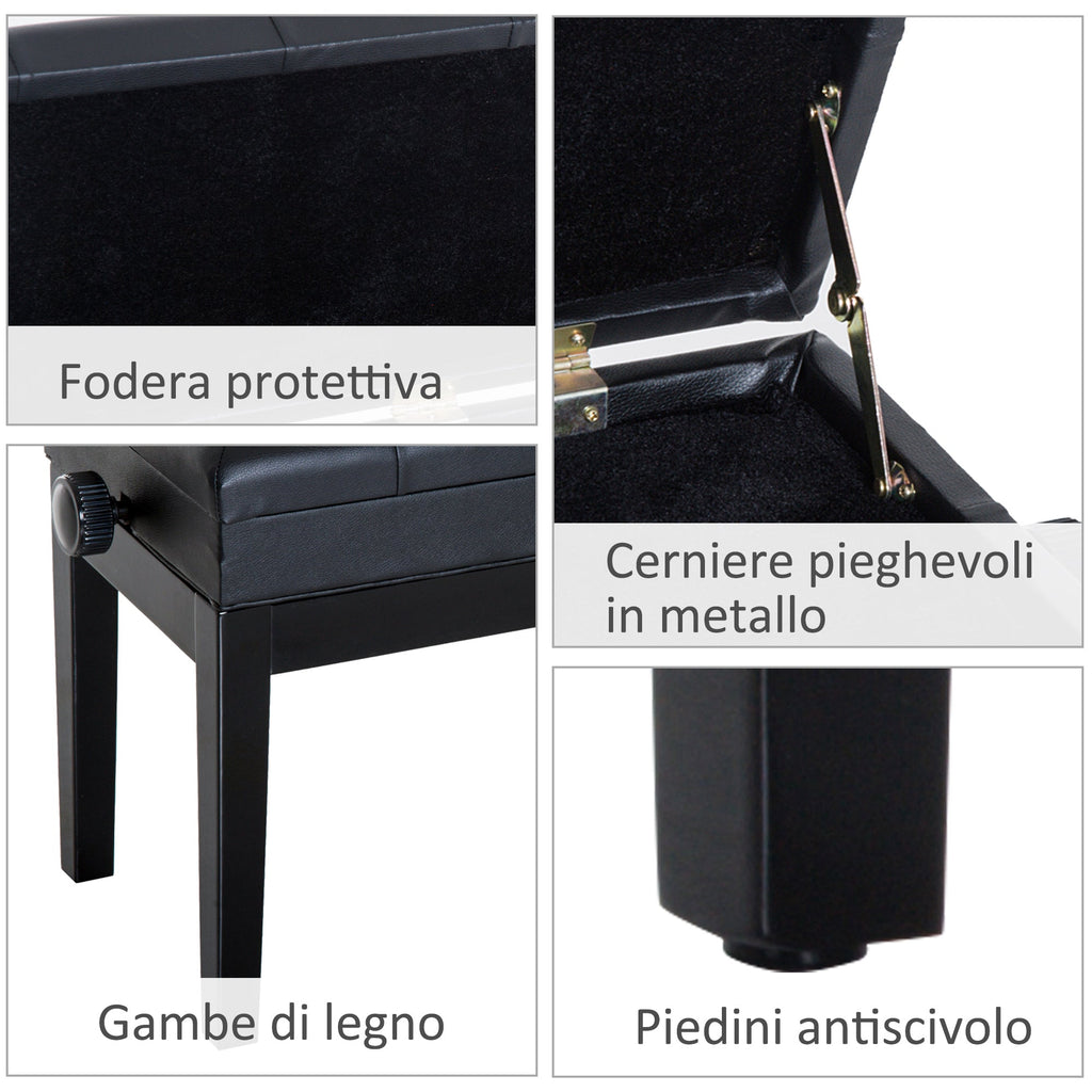 Stool Benchetta Bench Piano chair with PORTOGGGEMENT ROAD ADJUSTABLE HEIGHT, 54.5x33x48-58cm, Black - Borgè