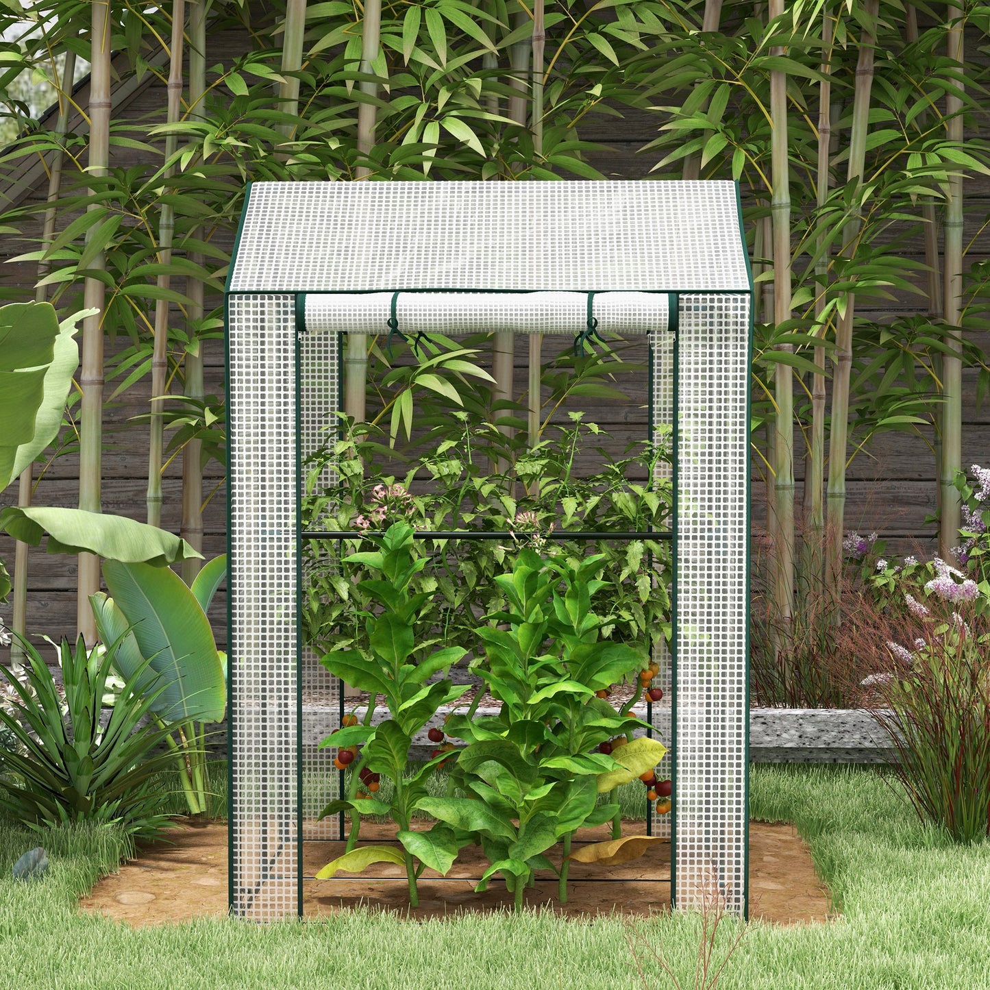 Outsunny Garden greenhouse with pear coverage, 2 separate areas and rolled doors, 100x80x150cm - Borgè