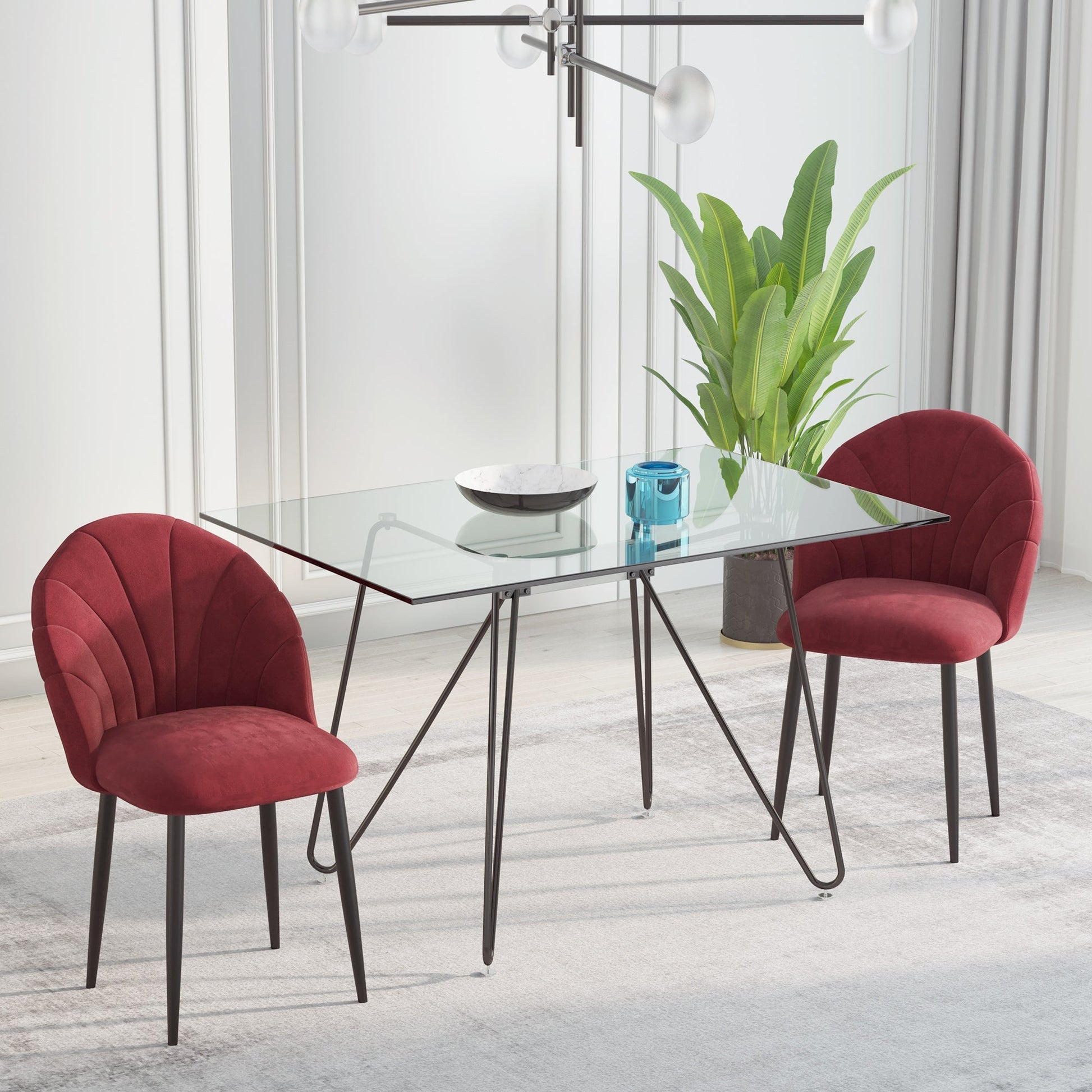 set 2 chairs for dining room padded with Nordic design in metal and bordeaux velvet - Borgè