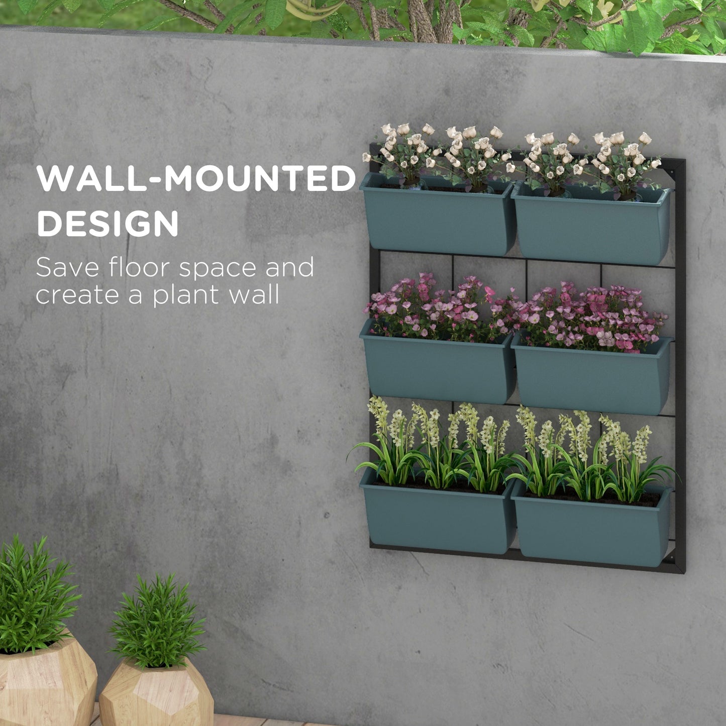 3 -level vertical garden outsunny with 6 steel and plastic vessels, 52x14x66cm, dark green - Borgè