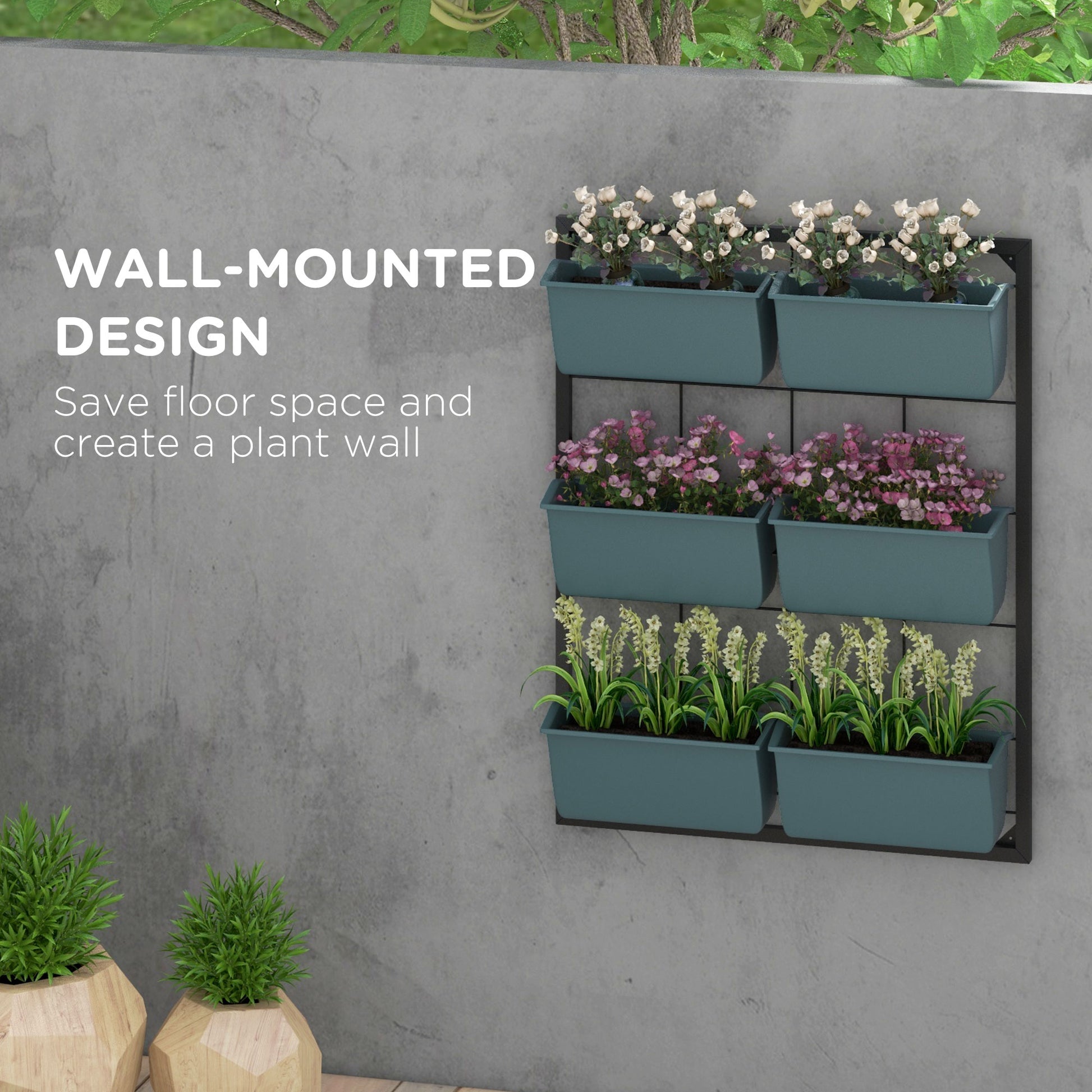 3 -level vertical garden outsunny with 6 steel and plastic vessels, 52x14x66cm, dark green - Borgè