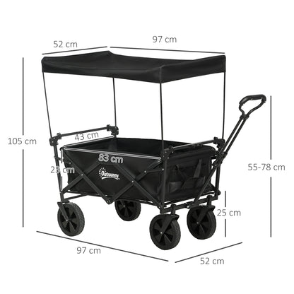 Outsunny garden trolley 110L with telescopic handle and steel roof and oxford fabric, black - Borgè