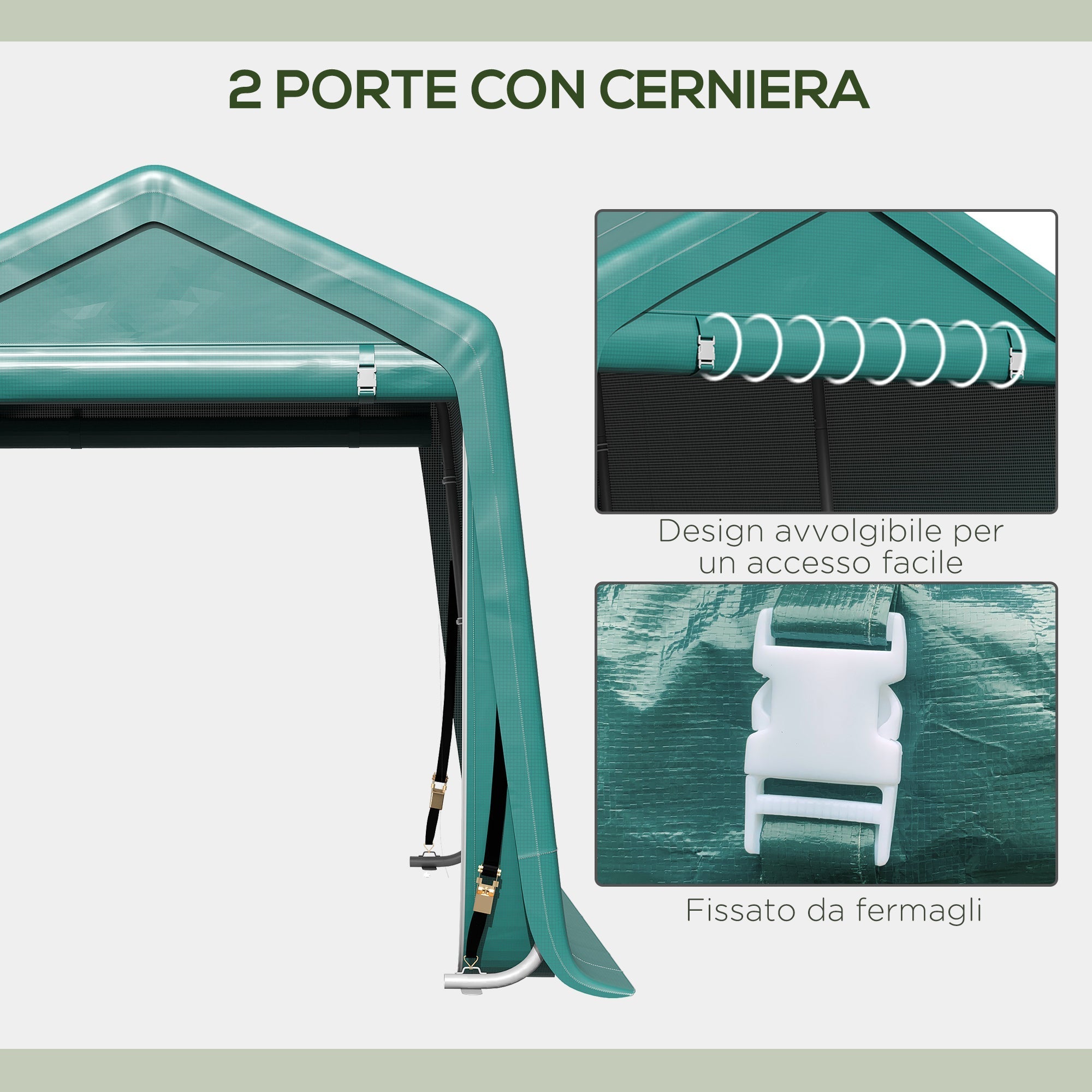 2.4x2m Outdoor Garage Tent for Motorcycles and Bicycles, Garden Tool Shed in Metal and PE Fabric, Green - Borge' Group Limited
