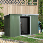 Steel Sheet Garden Tool Shed, Steel Garden Storage Shed with Sliding Doors, 280x130x172cm, Light Green - Borge' Group Limited