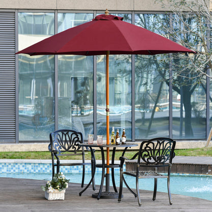 Outsunny garden umbrella with windproof in red polyester and wooden pole φ257x253cm - Borgè