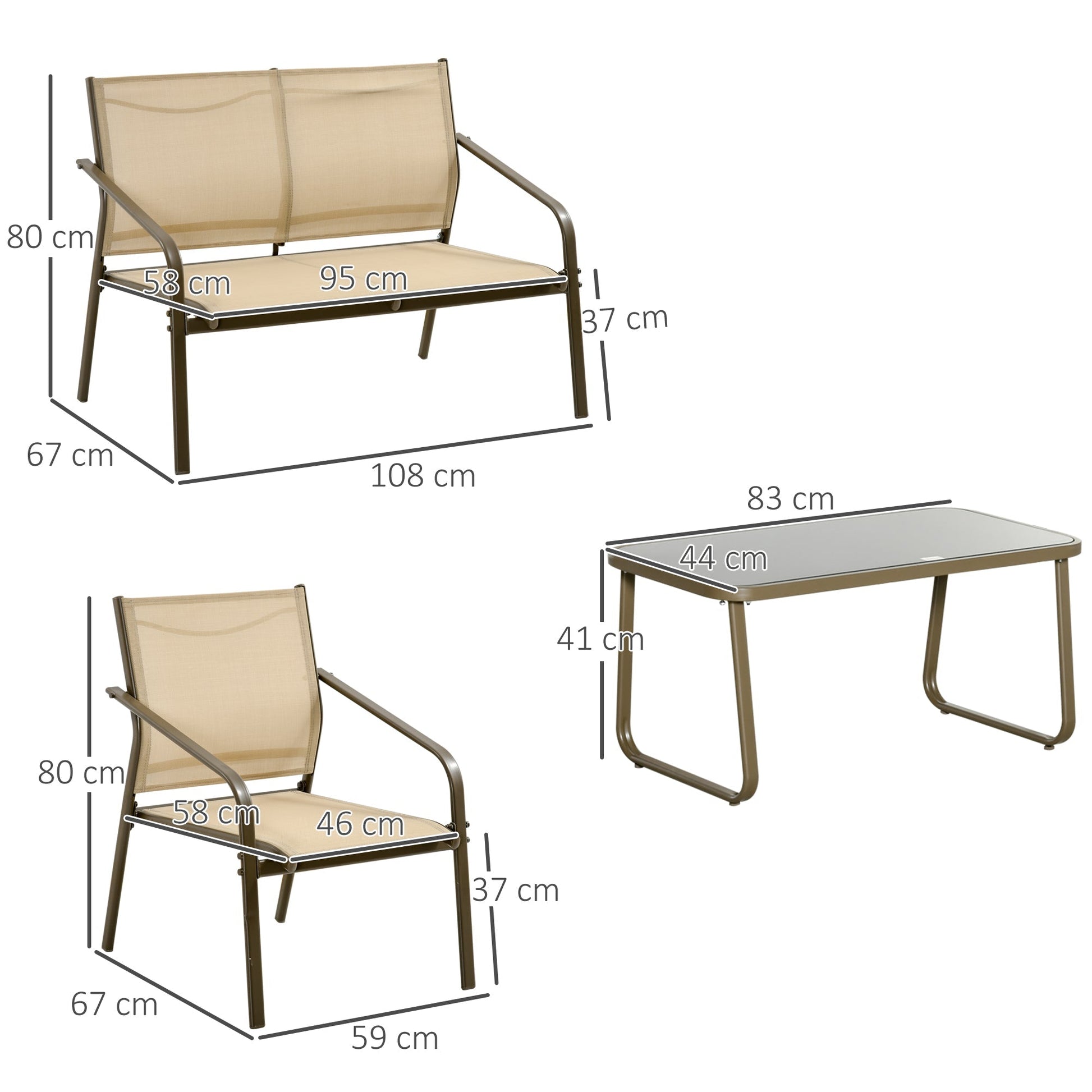 Outdoor 4 Pcs Khaki Set Sofa, 2 Chairs and Table | Outsunny - Borgè