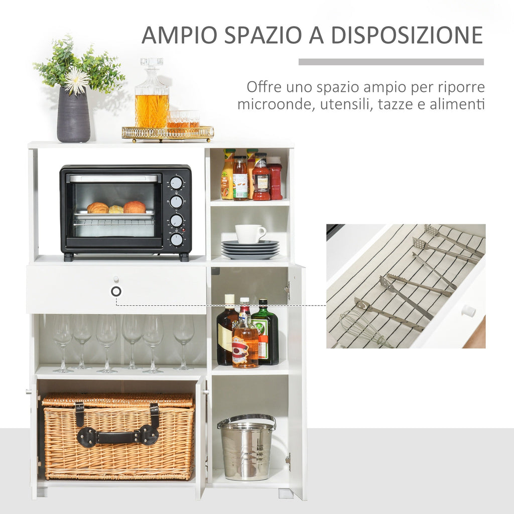 Mobile Belief for Kitchen With Cabinets, Shelves and drawer, in wood 90x40x120cm White - Borgè