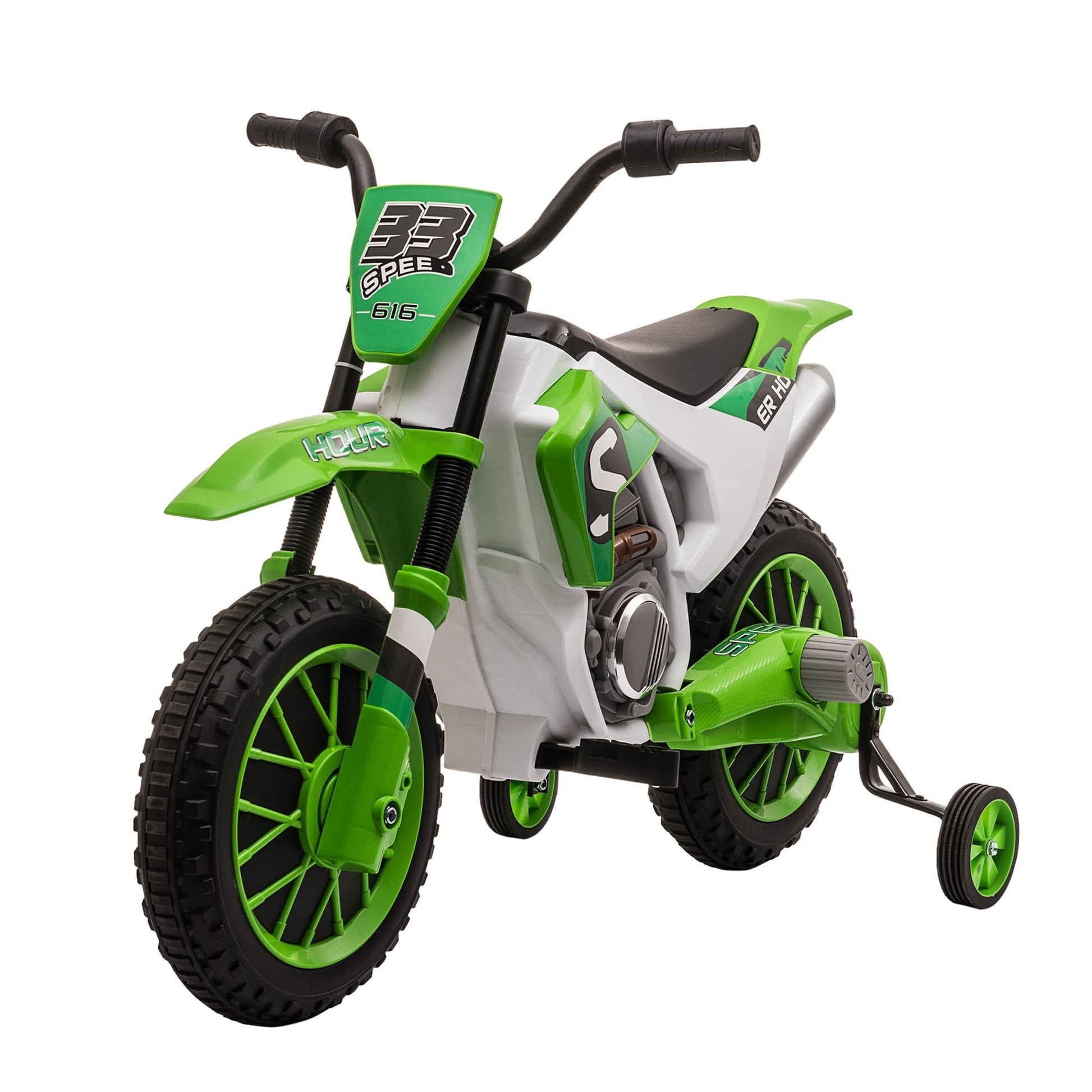 electric cross motorcycle for children for 3-5 years, rechargeable 12V battery and removable wheel, 106.5x51.5x68cm, green - Borgè