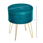 round stool with green velvet container and gold 36x36x45cm - Borgè