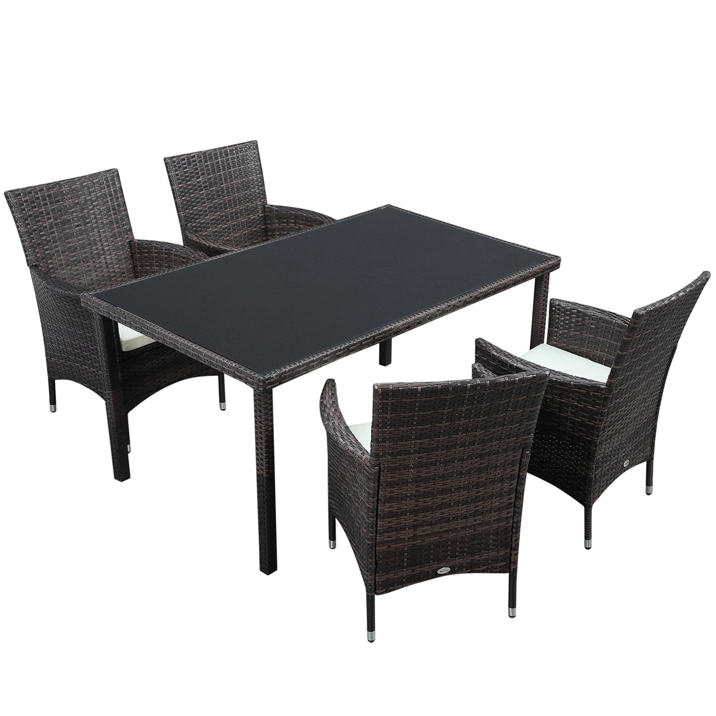 Outsunny garden furniture set 5 pieces in rattan, 4 chairs and 1 table with tempered glass top - Borgè