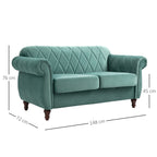 sofa 2 seats in wood rubber and green velvet Vintage design 148 x 72 x 76cm - Borgè