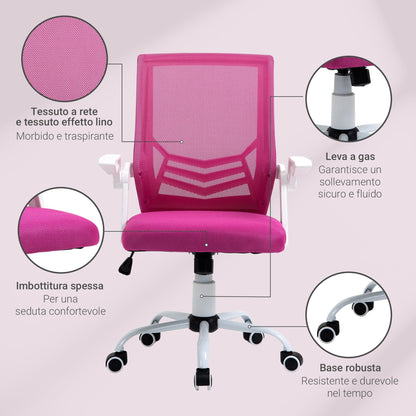 Ergonomic office chair with armrests and lumbar support, swivel office chair and adjustable height in pink fabric - Borgè