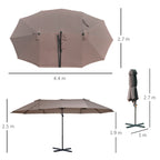 Double Garden Umbrella in Metal and Polyester Anti-UV Waterproof, 440x270x250cm, Brown - Borge' Group Limited