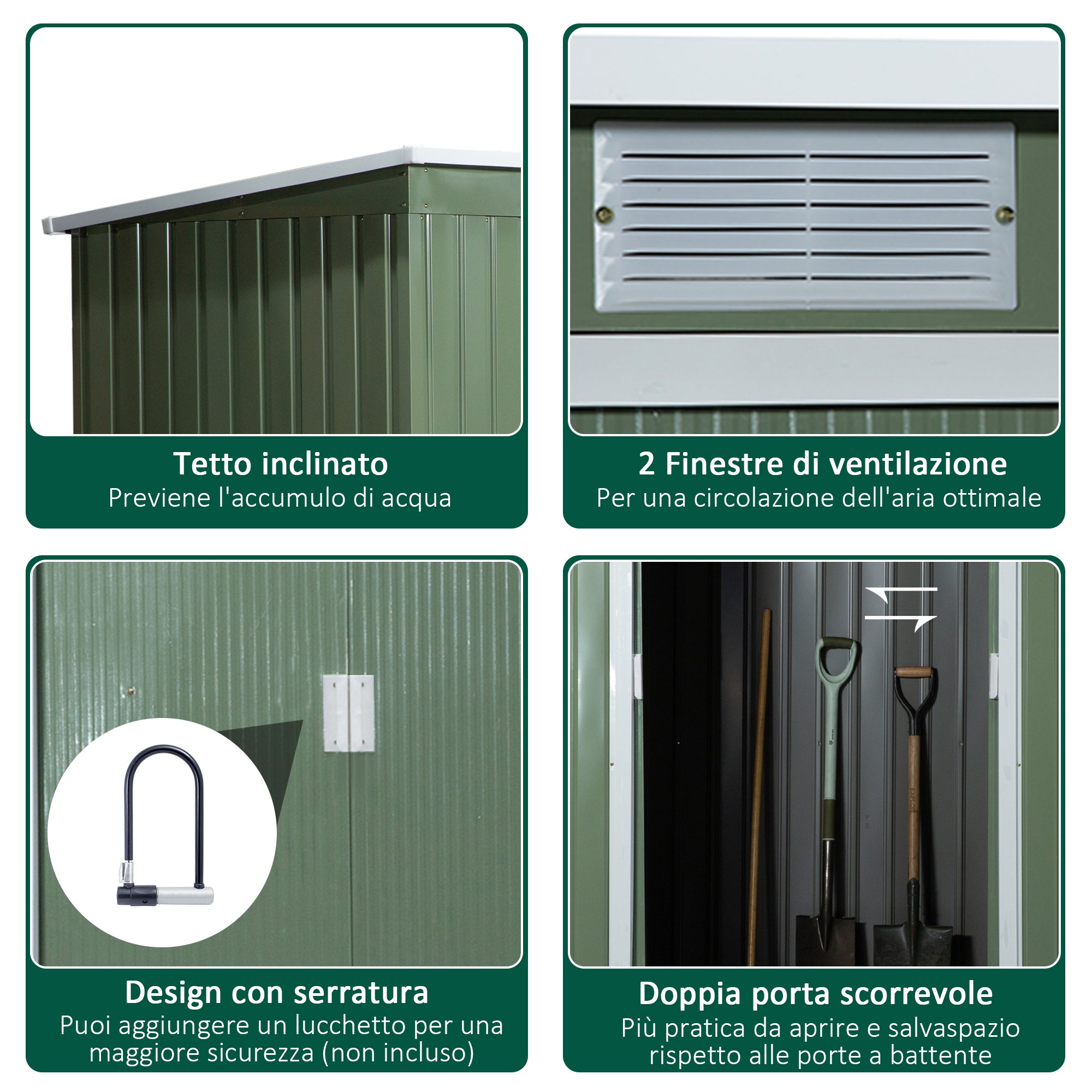 Steel Sheet Garden Tool Shed, Steel Garden Storage Shed with Sliding Doors, 280x130x172cm, Light Green - Borge' Group Limited