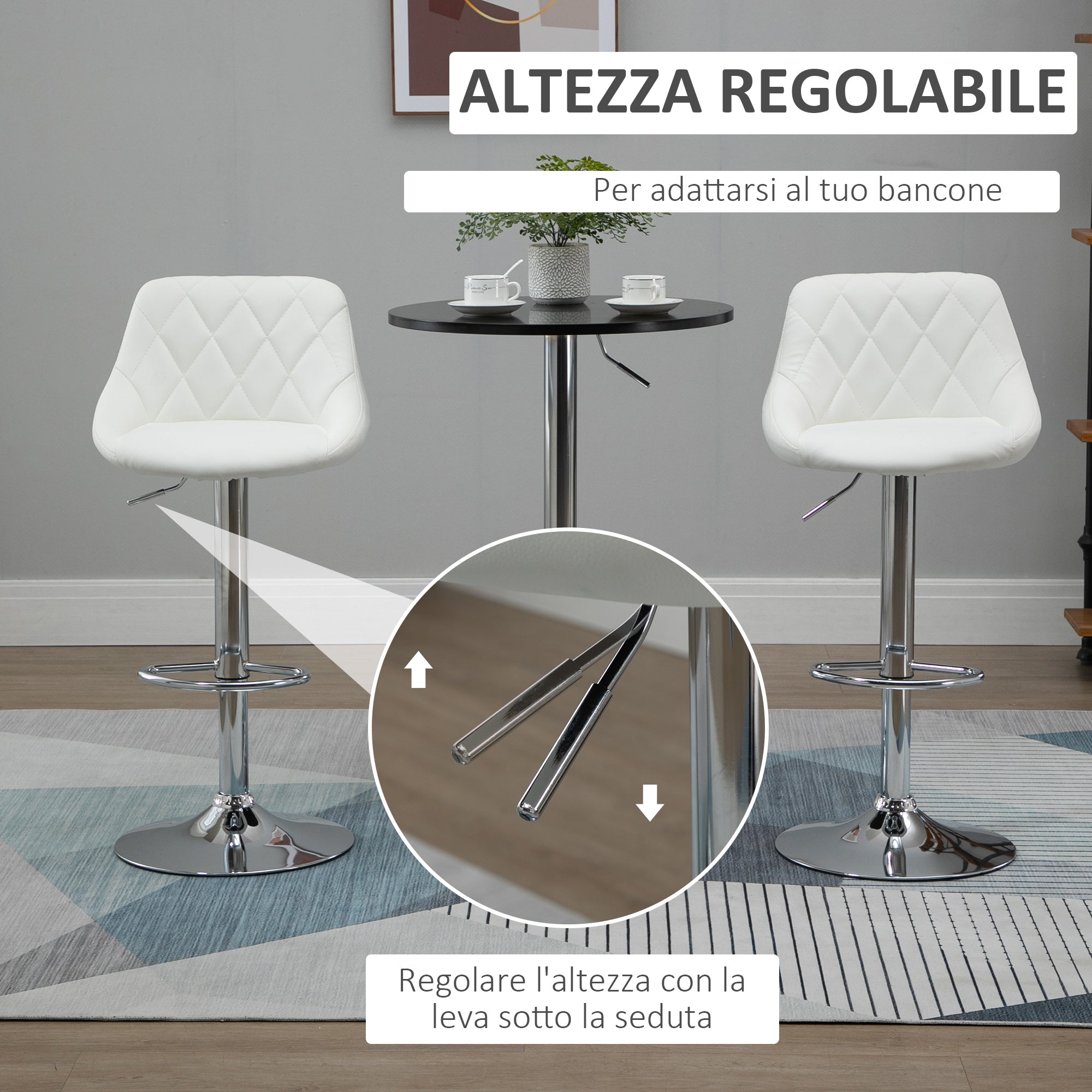 set 2 swivel design bar stools with adjustable height - white - Borgè