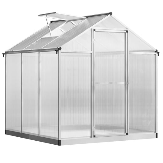 Outsunny Polycarbonate Garden and Vegetable Greenhouse with Adjustable Roof and Door, Aluminum Frame 182x183x195cm