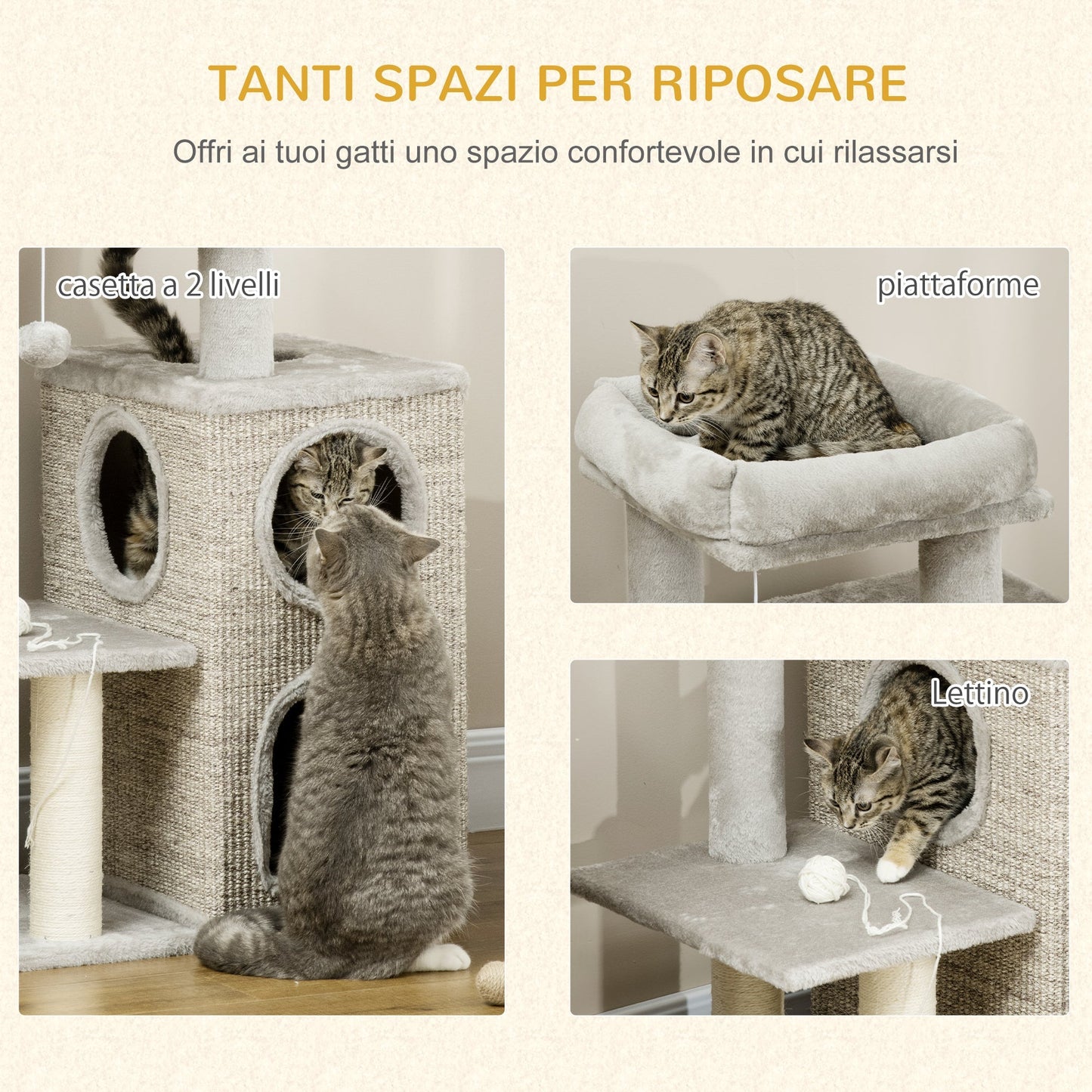 Cat Tree for cats with Scratch Pole with 5kgs Cats max | 60x40x91 cm - Borgè