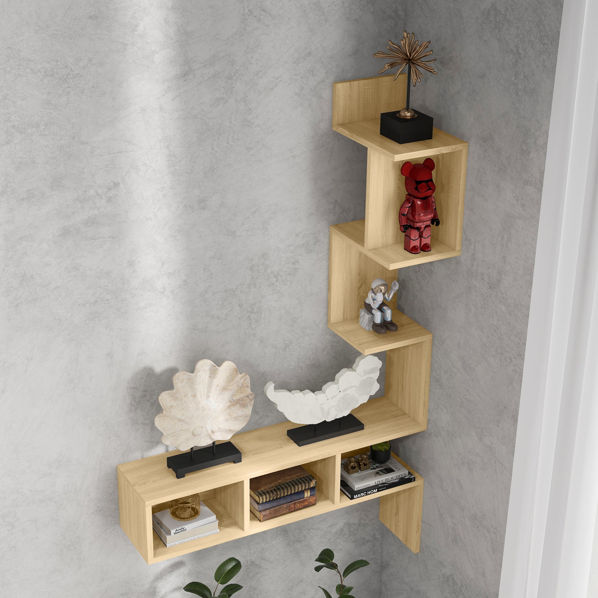 Homcom MDF storage shelf with open shelves for living room and bedroom, 80x20x128.5 cm, oak - Borgè