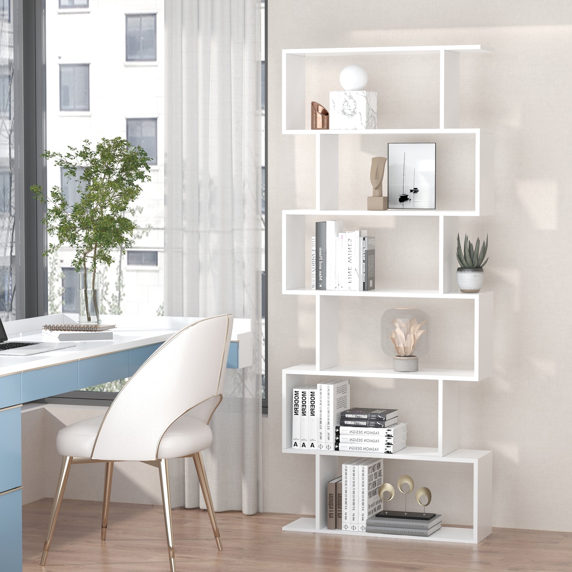 Homdom Modern Design Library White shelf, 80x23x192cm - Borgè