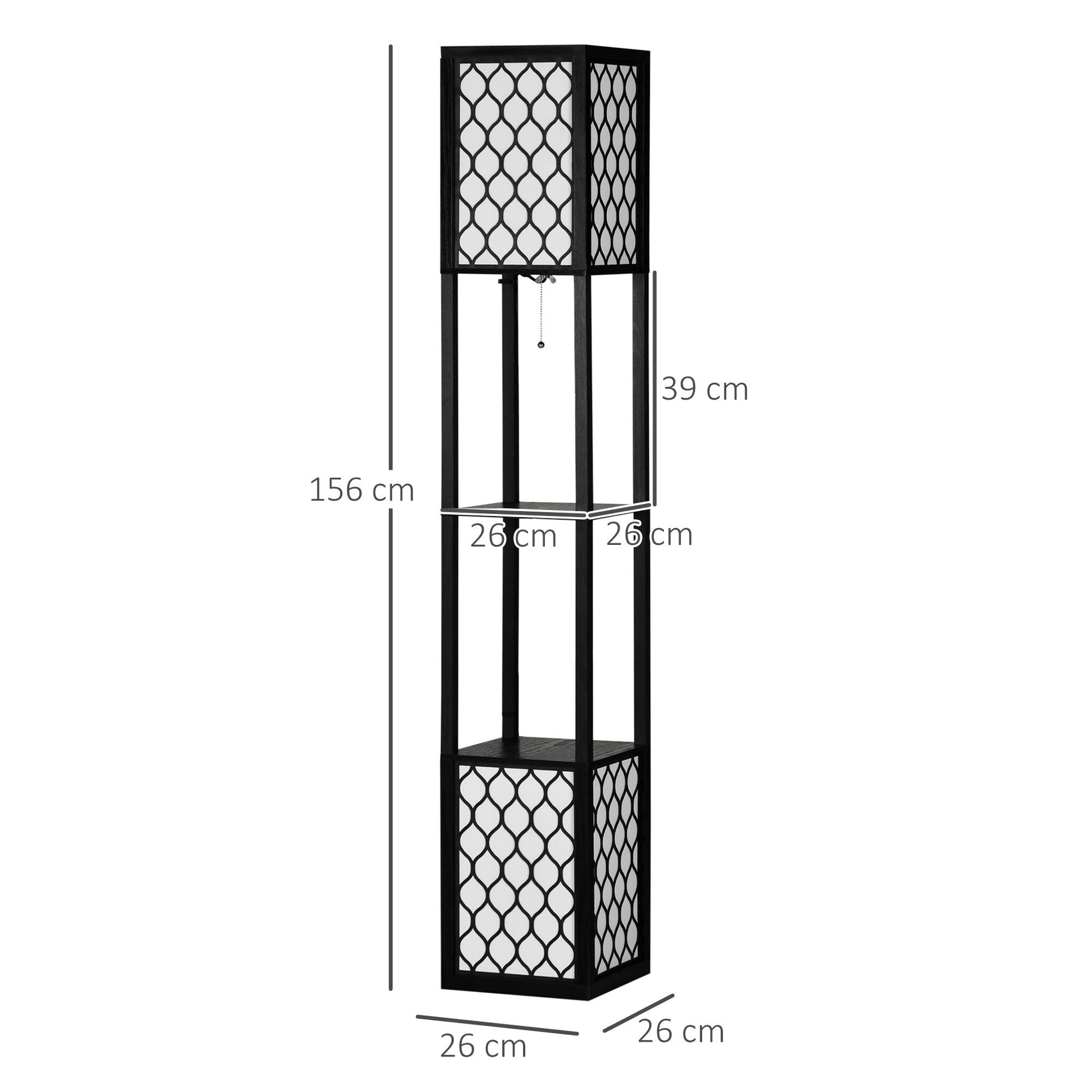 column ground lamp in mdf and plastic with 2 shelves, for living room, study and bedroom, 26x26x156 cm - Borgè