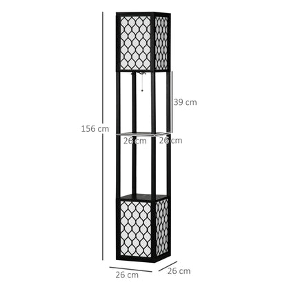 column ground lamp in mdf and plastic with 2 shelves, for living room, study and bedroom, 26x26x156 cm - Borgè