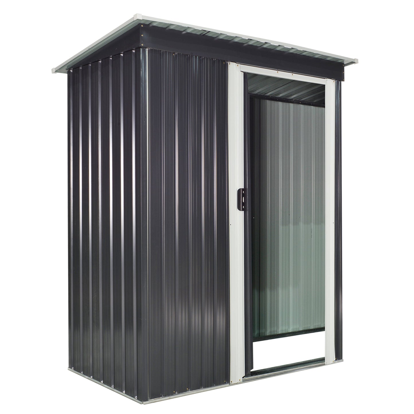 Outsunny Garden House Door Glass Lowworks in Steel Sheet, Steel Garden Shed with Sliding Doors, 163x89x182cm, Black - Borgè