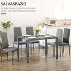 Dining Set 5 pieces with 1 dining table and 4 modern -like chairs, metal and tempered glass, Grey - Borgè