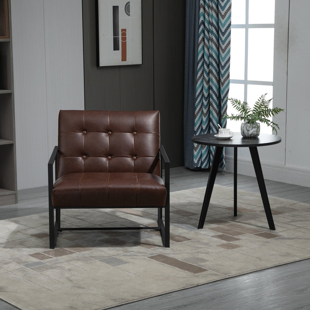 armchair polon style quilted with buttons, modern metal armchair and PU armchair, 75x81x78cm brown - Borgè