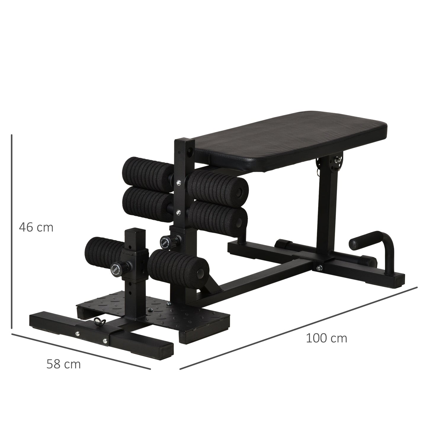 Squat Machine 3 in 1 with adjustable height and tilted steel bench, 100x58x46cm - Black - Borgè