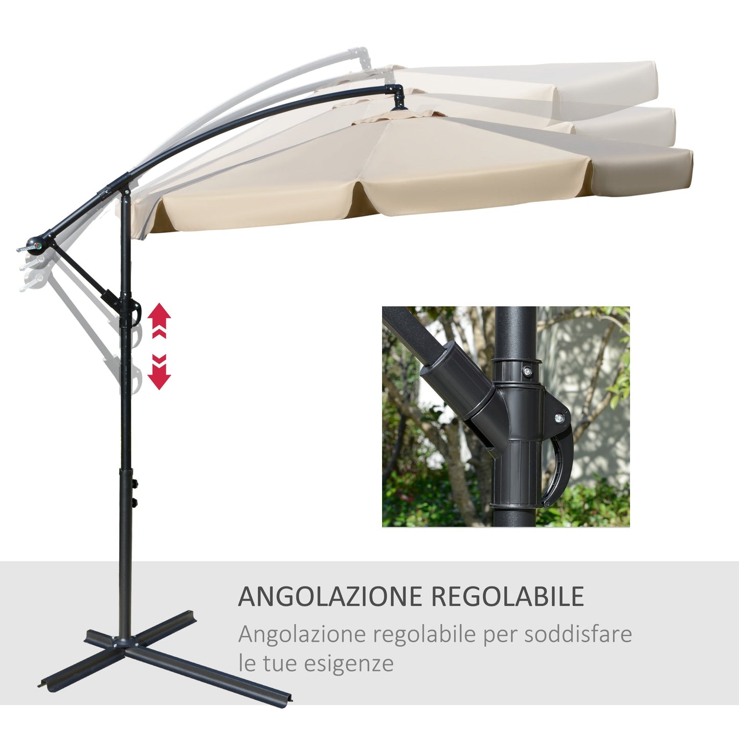 Outsunny Garden Garden Umbrella with crank and tilted opening, φ265x265cm, clear brown - Borgè