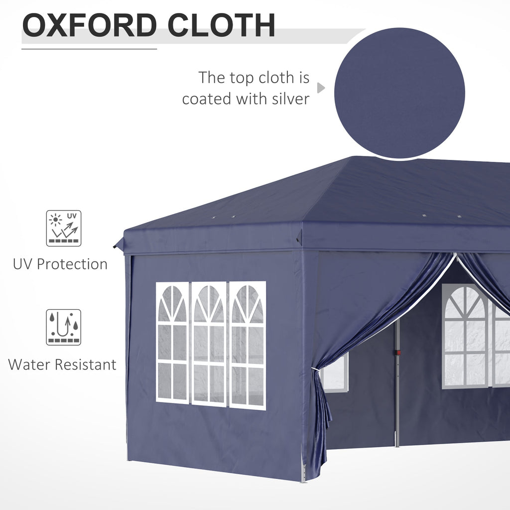 Gazebo 6x3 m Folding Garden, Steel and Polyester with 6 Side Panels, Blue - Borge' Group Limited