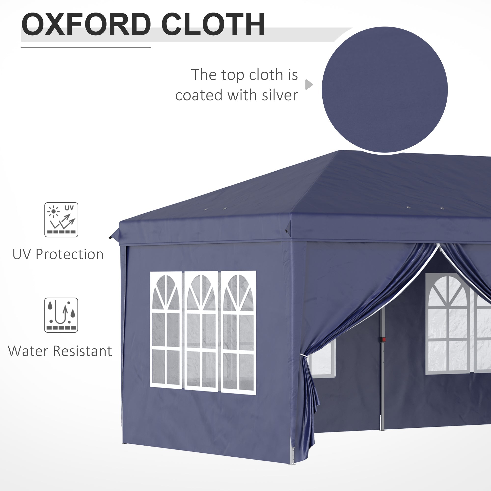 Gazebo 6x3 m Folding Garden, Steel and Polyester with 6 Side Panels, Blue - Borge' Group Limited