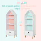 Bookcase Toy Storage Shelf for Children's and Teens' Bedrooms, 1 Drawer and 4 Shelves, White and Blue 50x30x142cm - Borgè