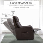 Reclinable Brown Armchair with Lift Assist, Footrest and remote control - Borgè