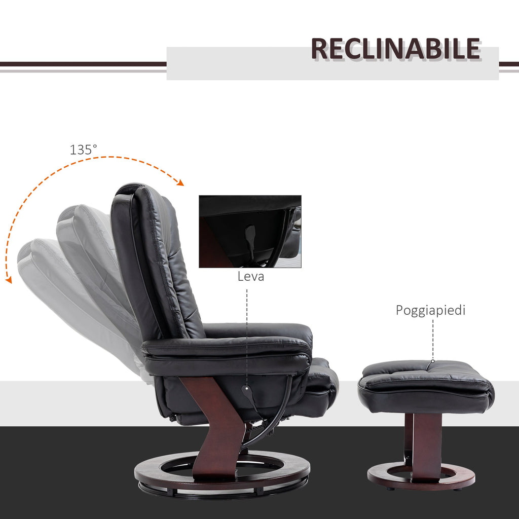 THE BOSS | Black Armchair with footrest | 360 ° Swivel and Reclining - Borgè