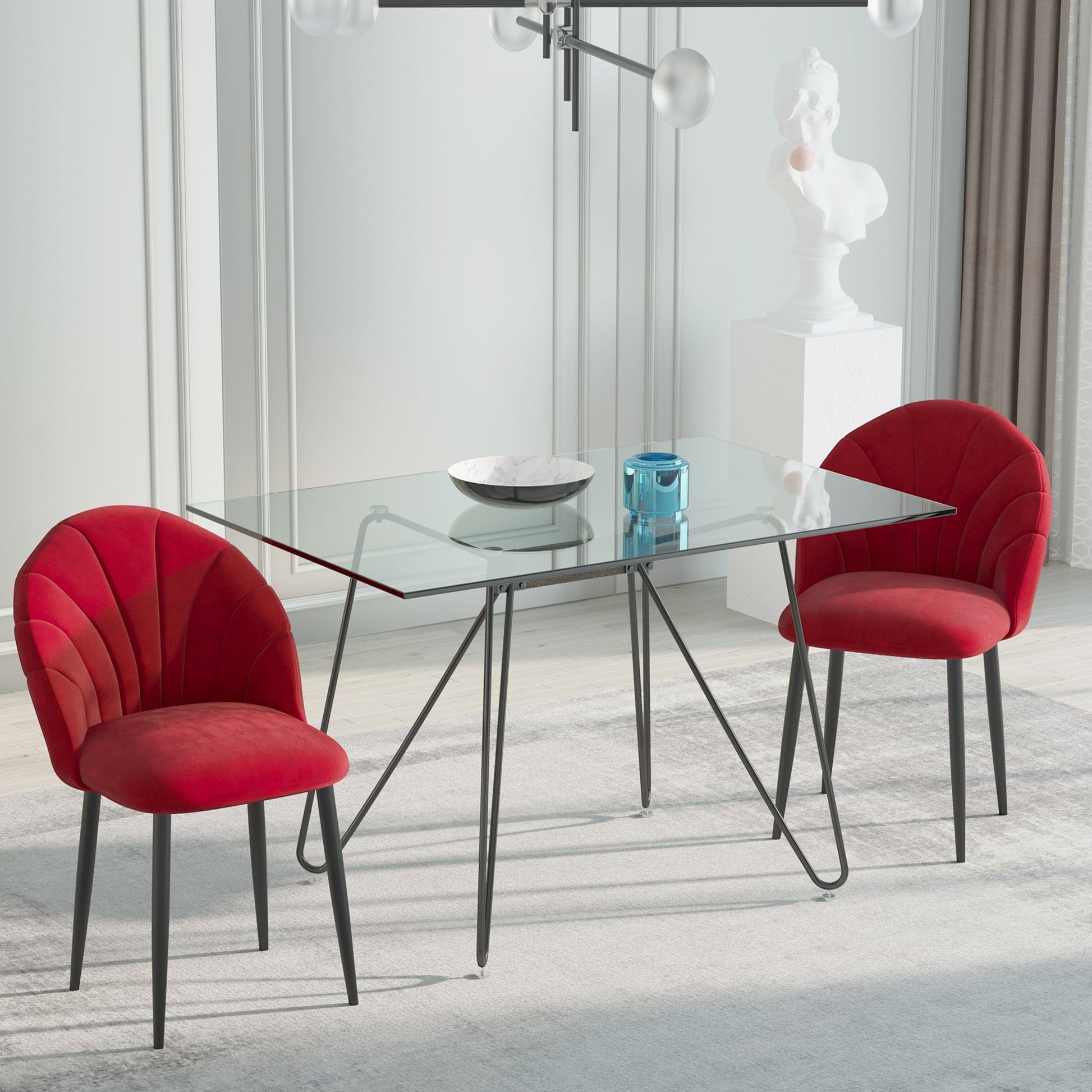 set 2 chairs for dining room padded with Nordic design in metal and red velvet - Borgè